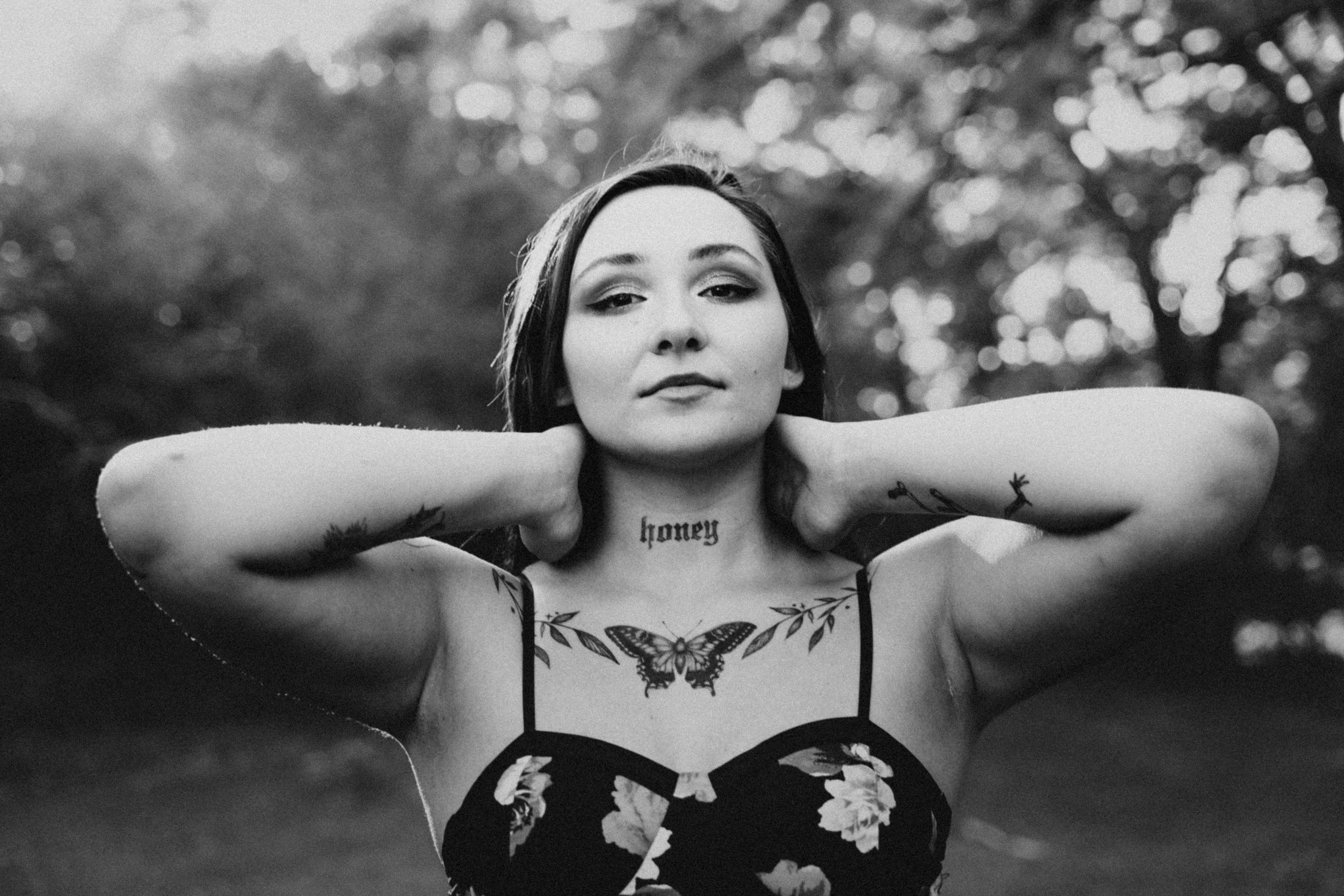 Editorial black and white portrait with confident, relaxed energy