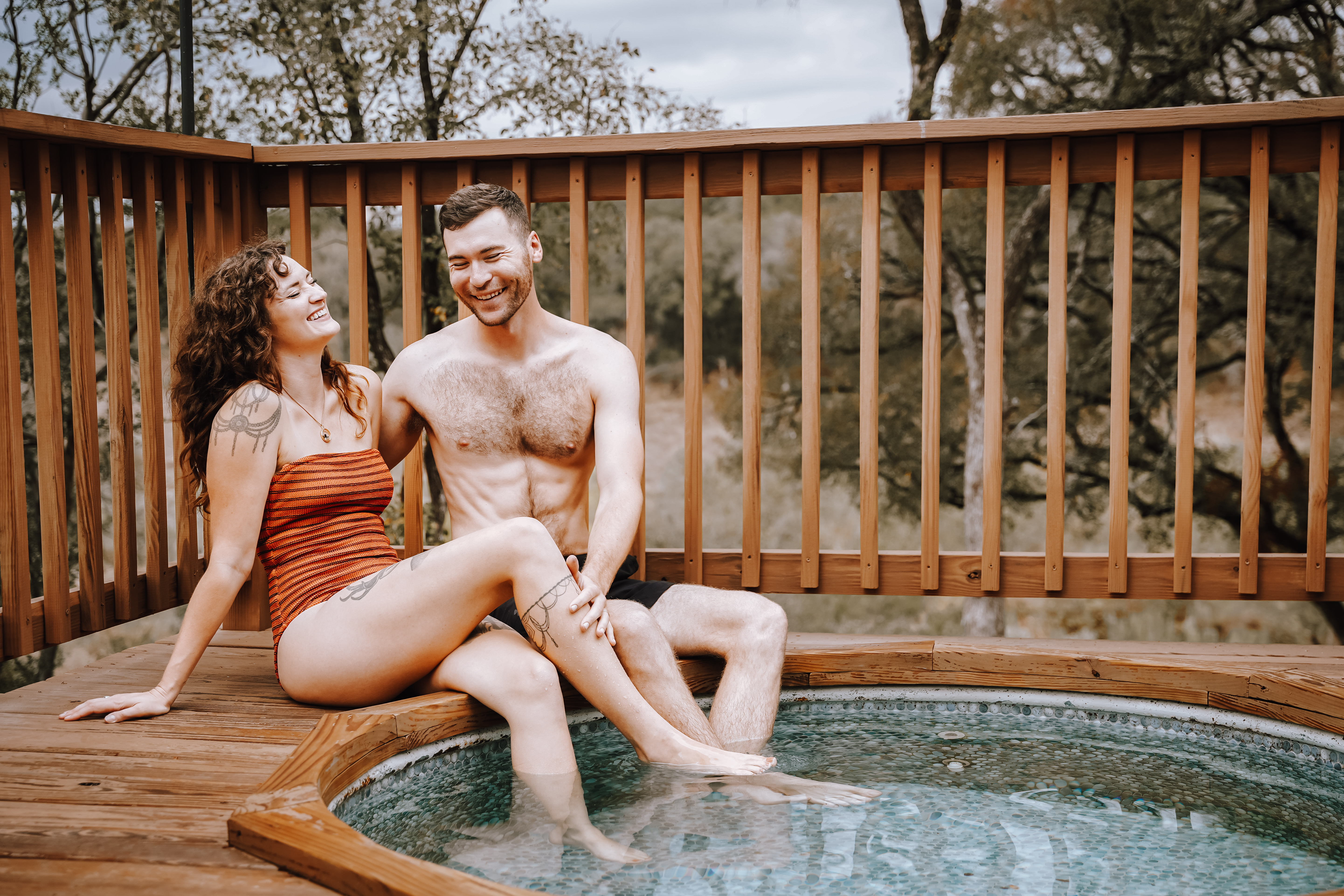 Couple laughing together in the Hill Country